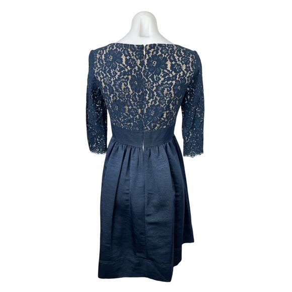 Eliza J Womens Blue Floral Lace Scalloped V-Neck 3/4 Sleeve Mini A-Line Dress 2 - Picture 2 of 4